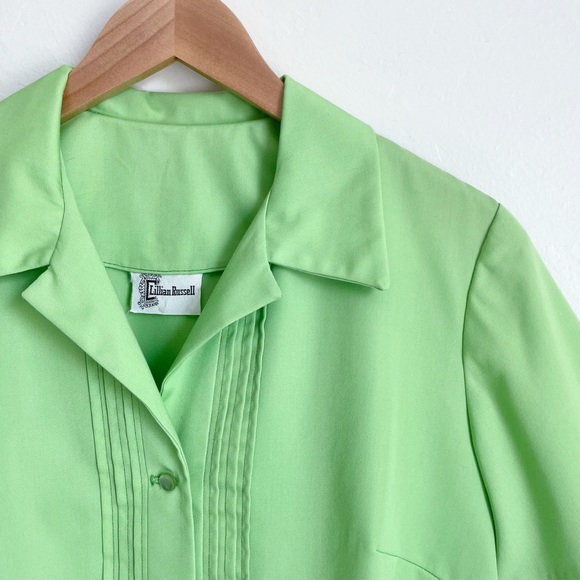 SOLD Vintage Lillian Russell 60's Lime Green Pintuck Shift Dress - Picture 3 of 7